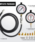 PESIKO professional oil pressure gauge kit with 72in hose, dual gauges for engine and transmission, 13 adapters, case.