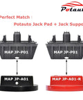 Comparison of black MAP JP-A01 jack pad puck adapter with red MAP JP-A01-R version, showing compatibility with MAP JP-P01 jack support.