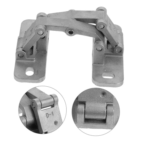 Concealed stainless steel heavy-duty door hinge; front view with mounting plates.