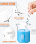 Thick Borosilicate Glass Beaker And Graduated Cylinder Kit With Stirring Rod showing 250ml beaker and stirring rod in action