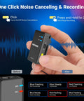 Pro Grade Wireless Lavalier Mic Set With Dual Transmitters And Receiver showing noise cancelling button and LED indicators