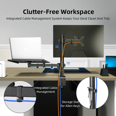 Ergonomic Monitor And Laptop Arm Mount For 13 To 32 Inch Screens Up To 22 Lbs, Adjustable Desk Mount with laptop and monitor setup