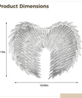 White Feathered Angel Wings With Straps Lightweight Cosplay Wings For Costume Parties And Halloween Accessories Shimmering Silver Foil Plume For A Glam Ethereal Look, dimensions 14.17 in x 16.53 in