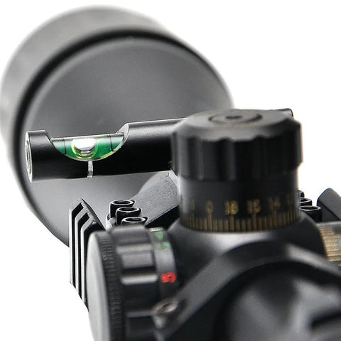 Close-up of Metal Bubble Level Anti Cant for 20mm Picatinny Weaver Rail Rifle Scope Leveling Kit Mounts Sight with green fluid