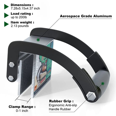 One Hand Plywood Carrier and Panel Lifter Clamp for Drywall, aerospace aluminum, ergonomic handle, 200 lb capacity, product dimensions and weight shown