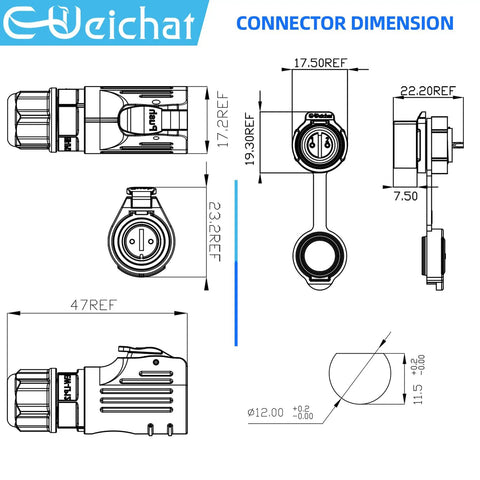 Blueprint of Industrial IP68 Waterproof M12 Aviation Circular Connector 4 Pin Quick Plug with dimensions and design layout