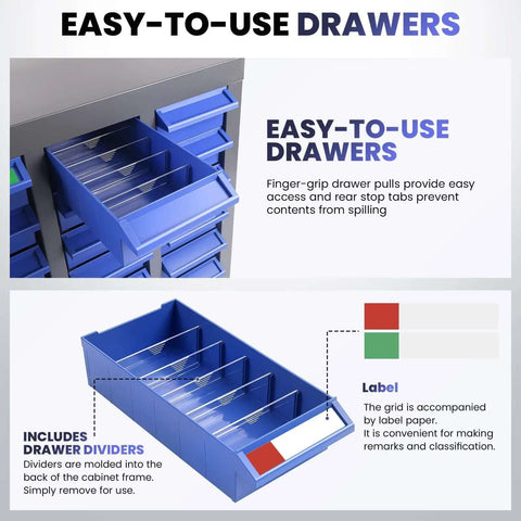 Heavy Duty 100-Drawer Small Parts Storage Cabinet With Removable ABS Drawers, Dividers And Labels, 26 By 9 By 46 Inch Bolt Bin Organizer