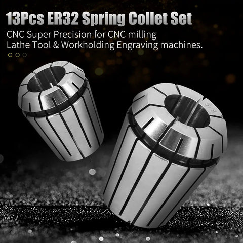 ER32 Spring Collet Set For CNC Milling And Lathe Tooling, 13 Pcs, 1/16 Inch To 3/4 Inch Range, Premium Spring Steel, High Precision