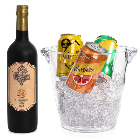 Four Liter Plastic Champagne Ice Bucket Chiller With Thick Clear Body And Two Easy Grip Handles, Wave Design Wine Cooler