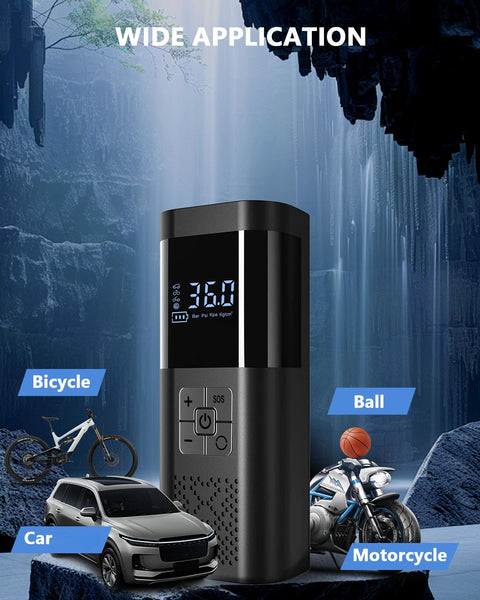 Portable Tire Inflator Air Compressor 150 PSI Cordless On The Go With Digital Pressure Gauge Auto Shut Off Type C Charging LED Light