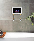 Instant Tankless Electric Water Heater Wall Mounted 3000W Kickass Heating Digital Touch Screen in modern bathroom setting.