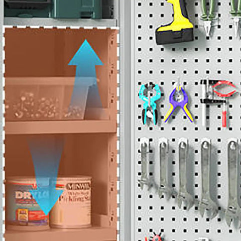 Interior view of Heavy Duty Steel Tool Cabinet With Secure Lock Drawer And Multiple Shelves for organized tool storage.