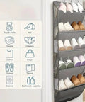 Heavy Duty Over The Door Shoe Organizer Multi Pocket Space Saving Closet Hanger For Sneakers Slippers Socks Sturdy Fabric Storage Rack with shoes.