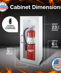 Fire Extinguisher Cabinet Mount For Wall Or Surface In White With 22 Gauge Steel Construction And Full Metal Piano Hinge Metal Handle Indoor Outdoor Use Dimensions 24.5 Inches High 9.25 Inches Wide 6.5 Inches Deep USA Made