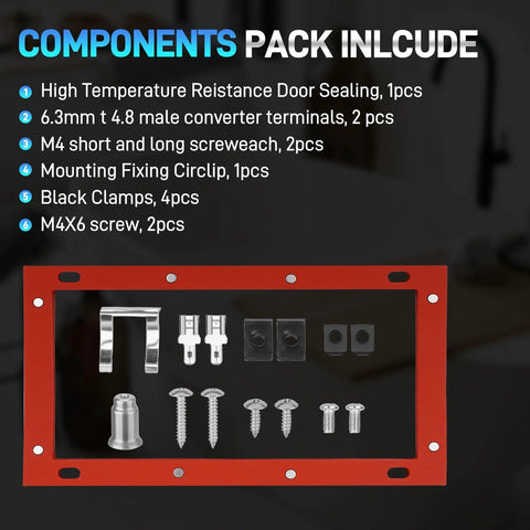 SP21058 water heater pilot assembly components kit with thermopile and sparker; red mounting frame and silver hardware.