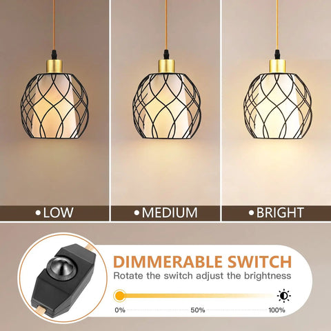 Plug In Pendant Light With Linen Shade For Industrial Farmhouse Style Black Ceiling Lamp On 15ft Golden Cotton Cord Dimmable Switch