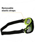 Badass Anti Fog Coating Keeps Your Safety Gear Sleek And Clear Through Twenty Five Water Washes While Providing Bulletproof Scratch Shield For Any Hard Hat Hustle, featuring removable elastic straps for adjustable fit.