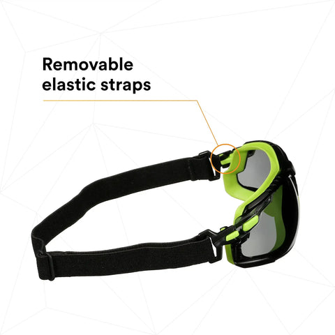 Badass Anti Fog Coating Keeps Your Safety Gear Sleek And Clear Through Twenty Five Water Washes While Providing Bulletproof Scratch Shield For Any Hard Hat Hustle, featuring removable elastic straps for adjustable fit.