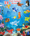 Mini Ocean Animals Building Blocks Party Favor Kits For Kids, 24 Pack, colorful marine toys arranged underwater.