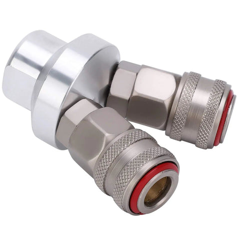 Two Way Connector Chrome Plated Pneumatic Quick Coupler With Self Locking Mechanism For One Handed Quick Connect In Air Tools