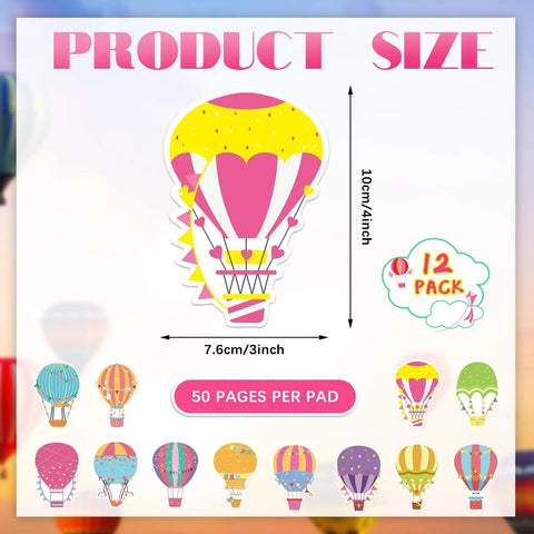 Colorful Hot Air Balloon Sticky Notes Pack Of 12 Styles With 50 Sheets Each Mini Notebooks For Home Office Or Classroom Use