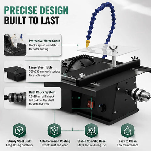 1800W Bench Lapidary Saw Kickass Rock Polisher With 5500Rpm Copper Motor And Adjustable Angle Guard With Flexible Shaft showing protective water guard and large steel table
