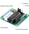 ULN2003 5V stepper motor driver board with white connector, four indicator LEDs and IC labeled ULN2003A