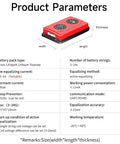 Smart Active Balancer For 6S 1A Li Ion And LiFePO4 Packs front view with dimensions marked, compact red device for cell voltage equalization.