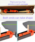 Heavy Duty Double Ended Contour Scribe Gauge With Smooth Ball Bearing Wheels and Locking Pencil Clamp shown with two pencils in packaging.