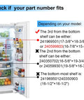 Open refrigerator showing shelving compatibility for Refrigerator Crisper Pan Cover Frame Without Glass Replacement Shelf Frame.