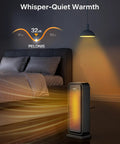 1500W Portable Ceramic Space Heater With Thermostat Oscillation And Remote in bedroom next to bed, quiet operation at 32dB