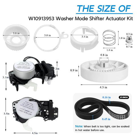 Dimensions of Upgraded Washer Shift Actuator And Pulley Clutch Kit With Easy Install Drive Belt Replacement For Front And Top Load Washers
