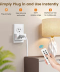 Person using remote with Wireless Remote Control Outlet Kit With 5 Outlets And 2 Remotes, 15 Amp, 100 Foot Range for lamp control