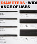 Must-Have Heat Shrink Tubing Kit 3:1 Adhesive Lined Waterproof Marine Grade Black, 180 PCS, 7 diameters, labeled sizes