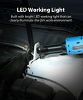 Beefy 20V Cordless Electric Ratchet Wrench Kit with LED light in use under car hood, Three Eighth Inch Drive visible