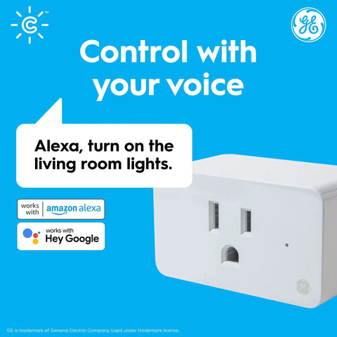 Indoor Smart Plug With Bluetooth And WiFi, Voice Controlled Outlet For Holiday Lights And Everyday Devices, Works With Alexa And Google Home, 3 Pack Great For Automated Lighting And Remote Control, Home Automation Ready displayed with voice control feature description