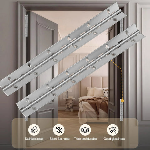 12 Inch Stainless Steel Piano Hinge 3 Pack Continuous Hinges with Holes heavy-duty polished for doors and windows shown installed