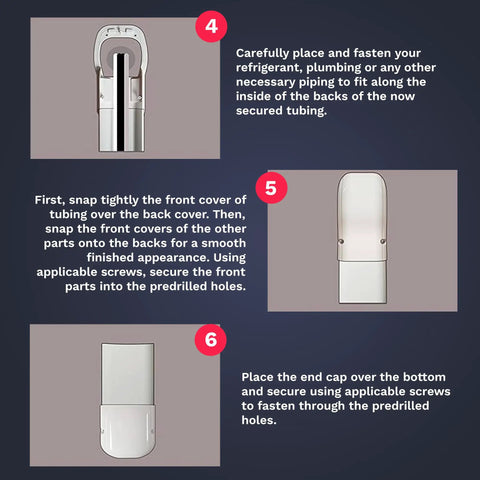 Zero Fuss Mini Split Line Set Cover Paintable Kit Crisp White Four By Fourteen Feet showing installation steps for tubing cover.