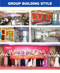 GROUP BUILDING STYLE collage featuring office space, awards display, and celebration event with team members.