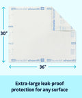 Large Disposable Underpads 30 By 36 Inch Super Absorbent Adult Incontinence Bed Pads displayed flat with dimensions shown.