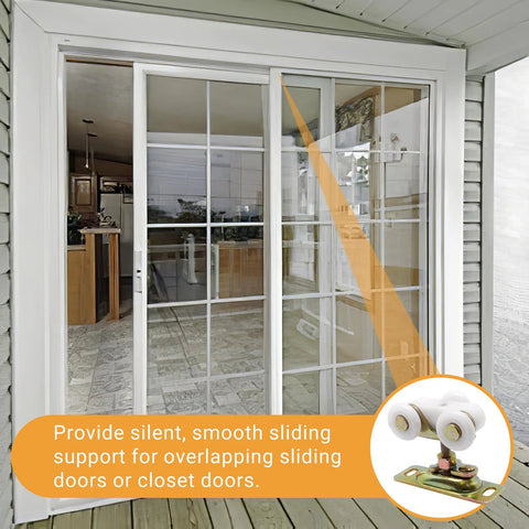 Pocket Door Roller Replacement Kit Three Quarter Inch Sliding Door Wheels With Top Hanger installed on sliding door