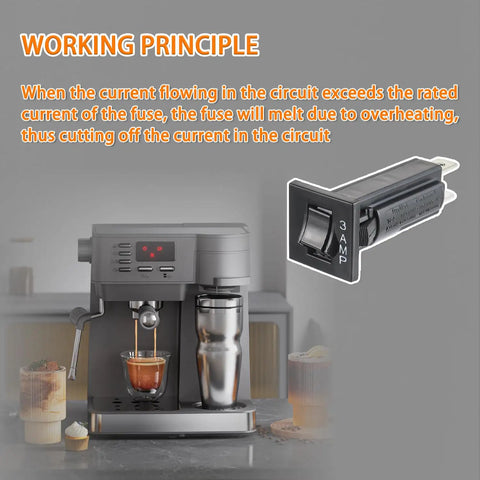 Heavy Duty Thermal Circuit Breaker Fuse For W28XQ1A3 Rapid Swap Overload Protection Switch shown next to coffee machine.