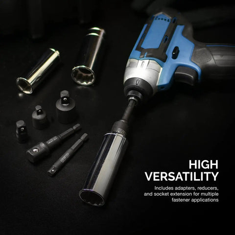 15 Inch Impact Extension And Socket Adapter Set For Auto And Shop 1/4 3/8 And 1/2 Inch Drive 6 Piece with drill