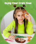 Girl crafting with Kids Beginner Sewing Kit With Felt Crafts For Ages Six And Up, showing bear and accessories.