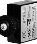 Push Button Reset Only Quick Connect Circuit Breaker 15 Amp For Marine Electrical Panels, Trip Free, Ignition Protected, Compact High Density Rig For Safe, Reliable 24 Hour Circuit Protection, black 15A