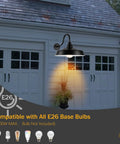 16 Inch Dome Barn Light Outdoor Wall Mount Sconce illuminating garage with gooseneck design and E26 bulb compatibility