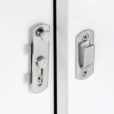 4 Pack Brushed Nickel Stainless Steel Barn Door Latches 2.75 x 2.02 Inches Gate Lock for Barn Gate Bi-Fold Sliding Doors