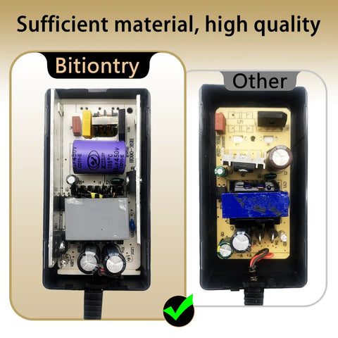 Comparison of internal components between Bitiontry 24V 3A Power Supply Adapter 72W AC to DC Converter and another brand.
