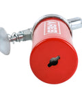 ARES 53010 mini grease gun, red cylindrical body with needle nozzle for small fittings.