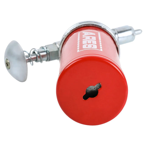ARES 53010 mini grease gun, red cylindrical body with needle nozzle for small fittings.